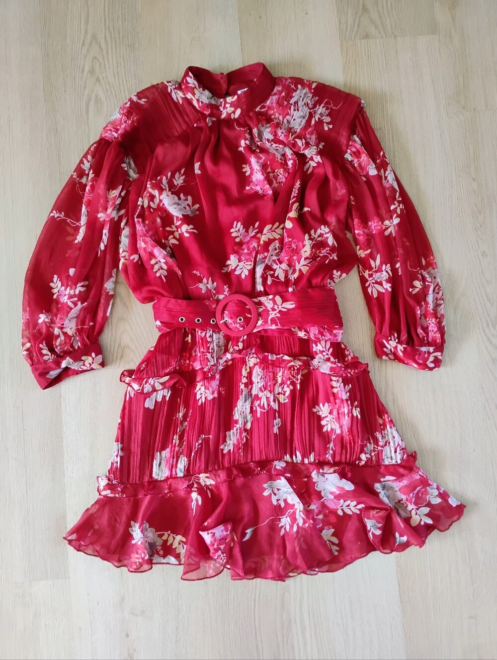 asos Red Floral Belted Mini Dress